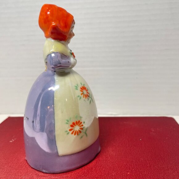 Vintage Hand-Painted Ceramic Dutch Girl Bell Figurine Floral Design 5" Tall Coll - Picture 4 of 9